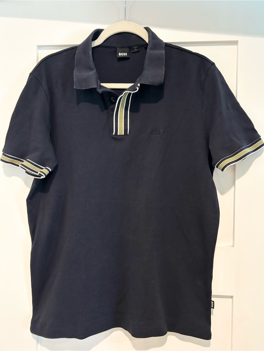 BOSS Navy Polo with Contrast Stripe Trim